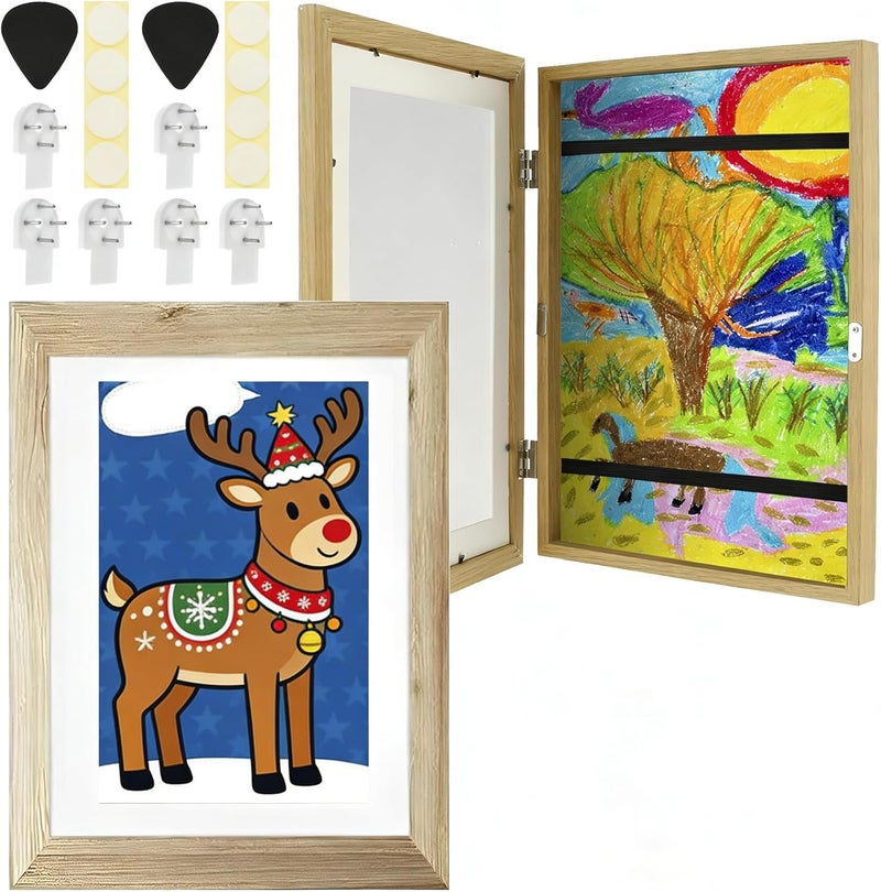 THDUJAYJAY 2Pcs Kids Art Frame Changeable 8.5x11 Letter Size Display with Mat Kids Artwork Frame Front Opening Artwork Frames for Kids Art Decorative Art Frames for Kids Art Holds 50-100 Works of Art for Hanging,Wood Grain - Image 1